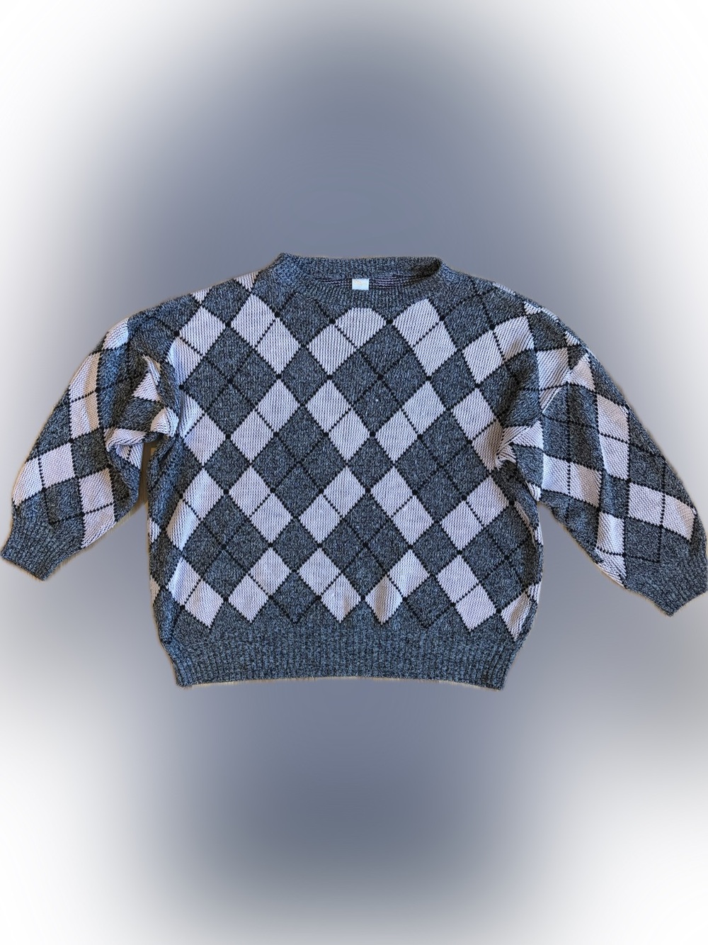 Vintage gray and pink oversized argyle sweater one size